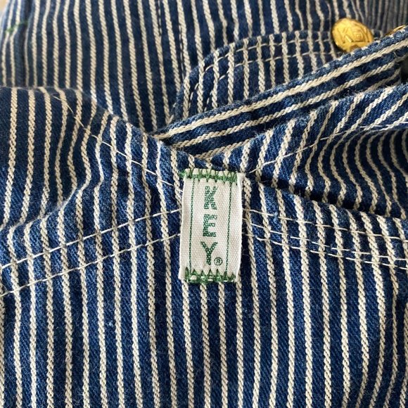 Vintage Key Imperial Blue Pinstripe Conductor Bib Overalls 46x30 - Picture 8 of 13